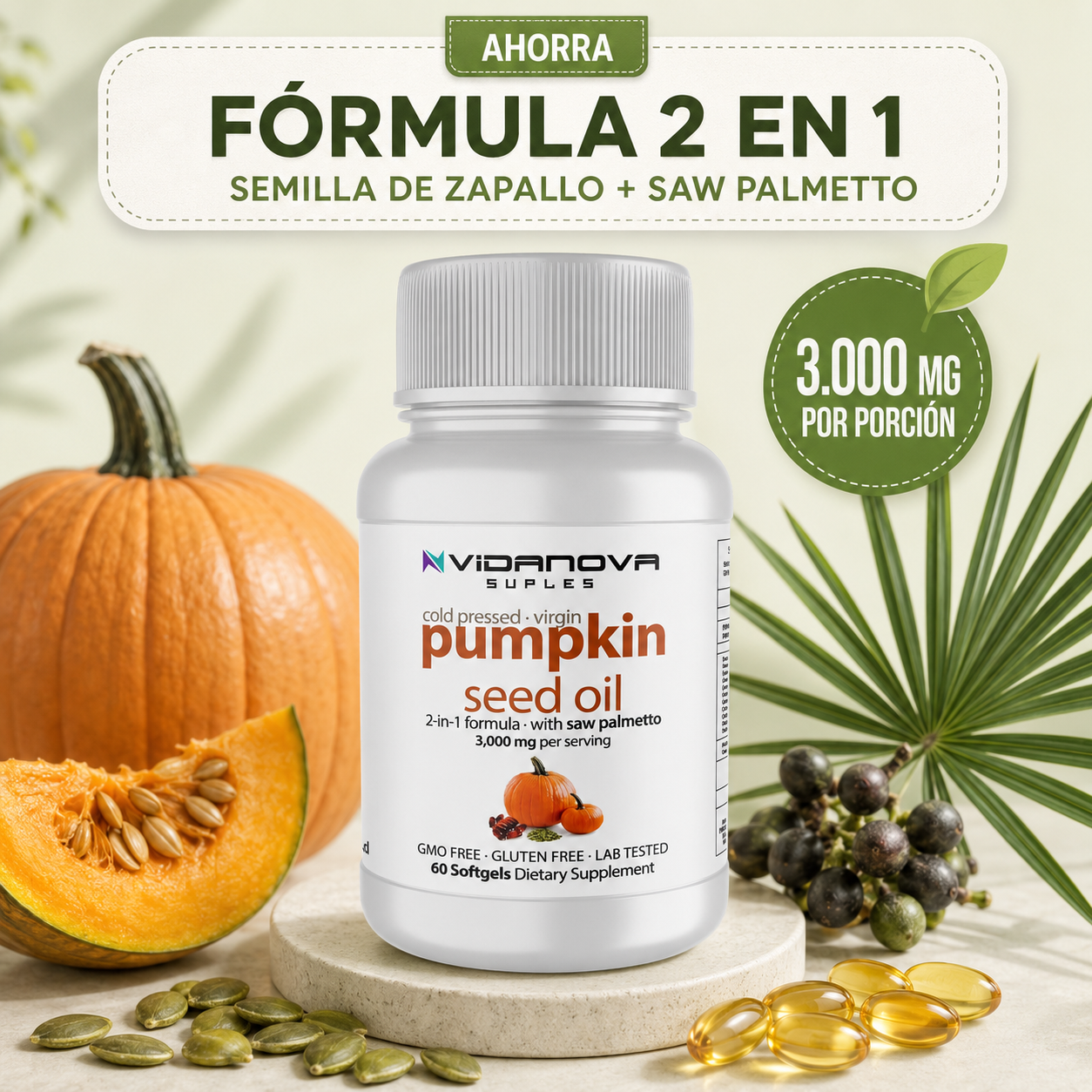 Aceite de semilla de calabaza para el bienestar urinal masculino