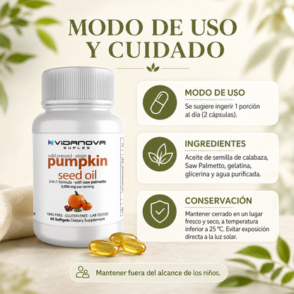 Aceite de semilla de calabaza para el bienestar urinal masculino